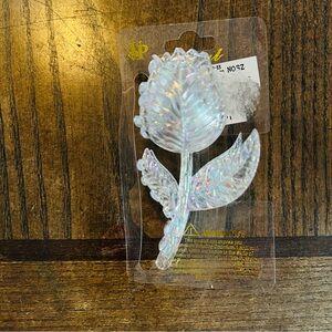 Iridescent Clear Floral Hair Clip- Rose NWT